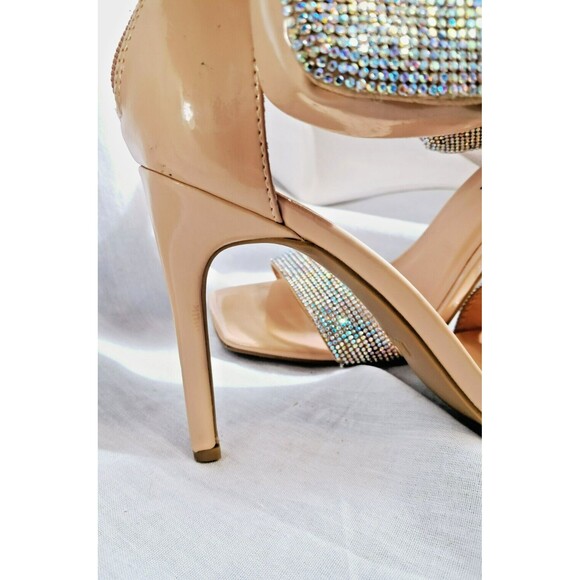 Rouge Pouch Iridescent Rhinestone Heels Square Toe Nude Patent Women's 8 - Picture 7 of 14